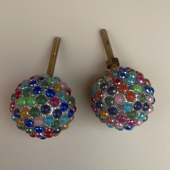 Rainbow Pearl Beaded Knob Pulls Drawer cupboard set of 2 Home Decor Accents girl - Picture 3 of 3